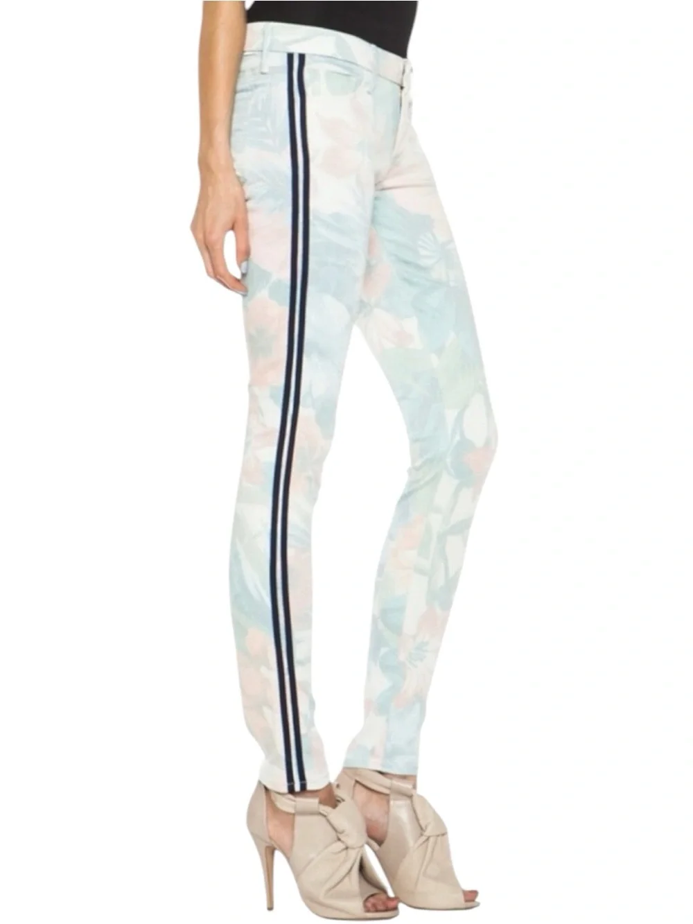 MOTHER JEANS “The Looker” Floral Skinny w/ Racer Stripe in Surf’s Up Size 25